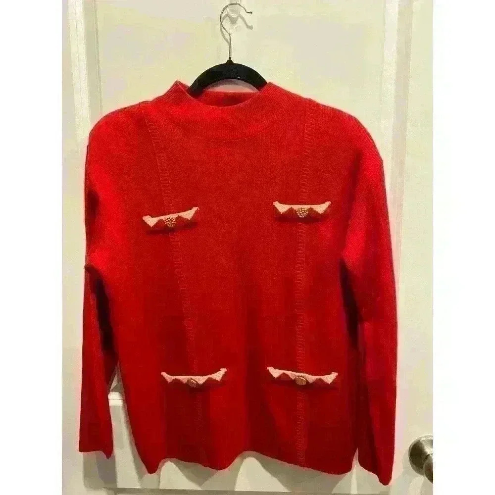 Vintage Adolfo Collectibles Women's Red Sweater SZ Medium Grandmacore